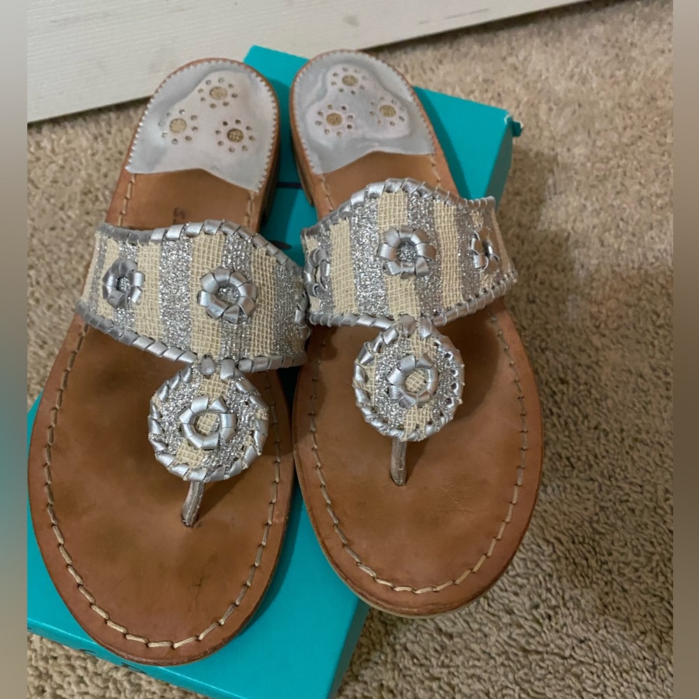 Silver and white jack rogers sandals